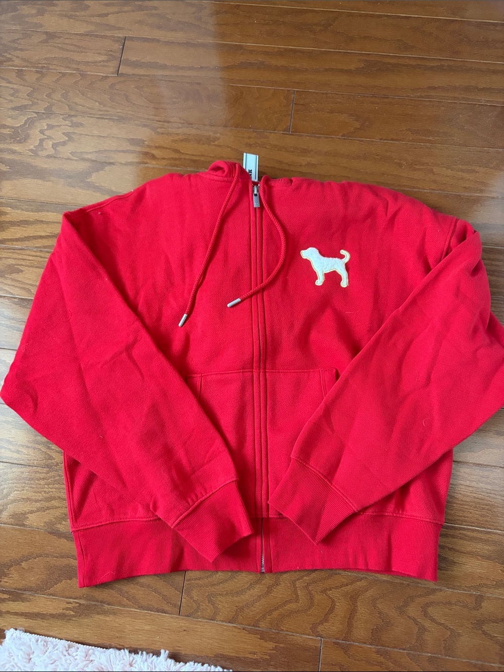 PINK Victoria's Secret Red Full-Zip Hoodie with White Dog Logo
